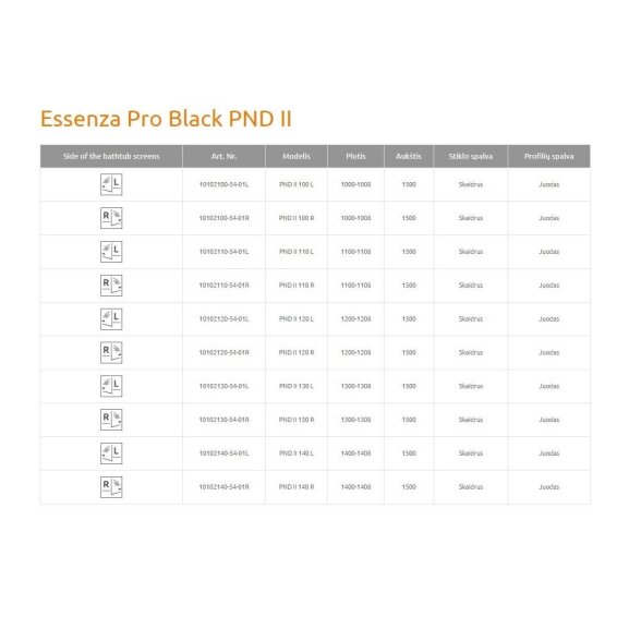 Radaway Essenza Pro PND II dviejų dalių vonios sienelė, juoda matinė 4 Radaway Essenza Pro PND II dviejų dalių vonios sienelė, juoda matinė 4