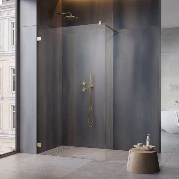 Radaway Essenza Pro Walk-in stabili dušo sienelė, šlifuotas auksas