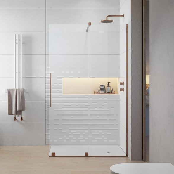 Radaway Furo Walk-in stabili dušo sienelė su stumdomomis durimis, šlifuotas varis