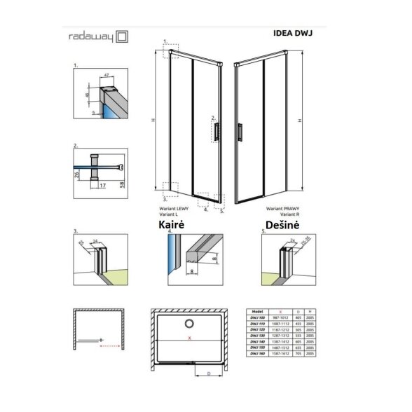 Radaway Idea 6 DWJ nišinės stumdomos dušo durys, balta matinė 13 Radaway Idea 6 DWJ nišinės stumdomos dušo durys, balta matinė 13