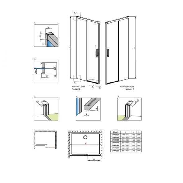 Radaway Idea 6 DWJ nišinės stumdomos dušo durys, juoda matinė 8