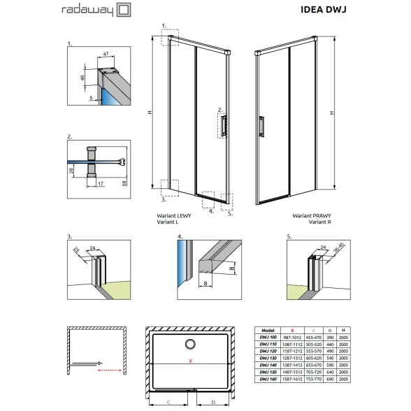 Radaway Idea 6 DWJ nišinės stumdomos dušo durys, šlifuotas auksas 14