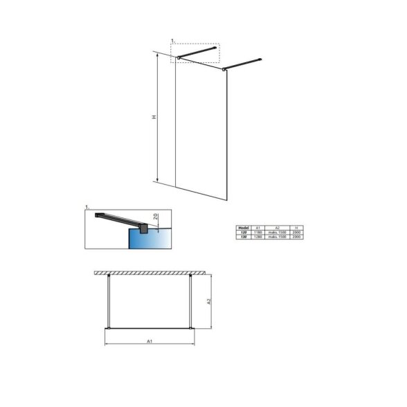 Radaway Modo New I Frame stabili dušo sienelė (Walk-in), juoda matinė 3