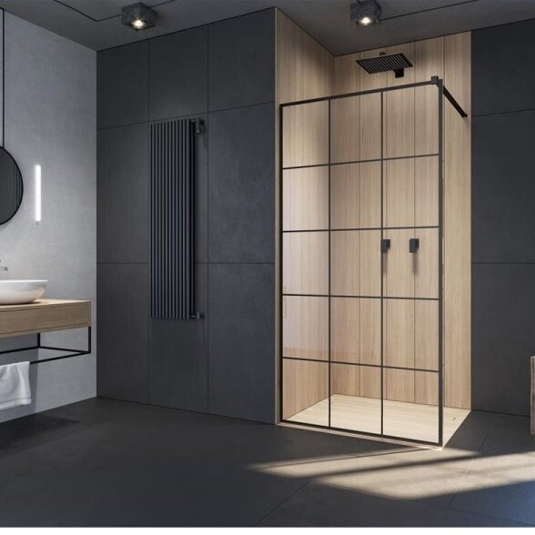 Radaway Modo New II Factory stabili dušo sienelė (Walk-in), juoda matinė Radaway Modo New II Factory stabili dušo sienelė (Walk-in), juoda matinė