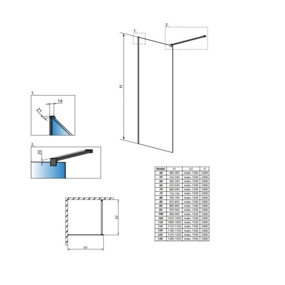 Radaway Modo New II Frame stabili dušo sienelė (Walk-in), juoda matinė 3 Radaway Modo New II Frame stabili dušo sienelė (Walk-in), juoda matinė 3