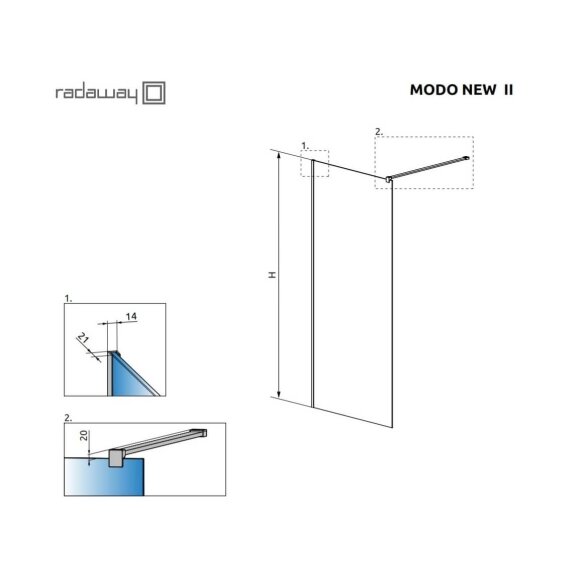Radaway Modo New II stabili dušo sienelė (Walk-in), chromas 5