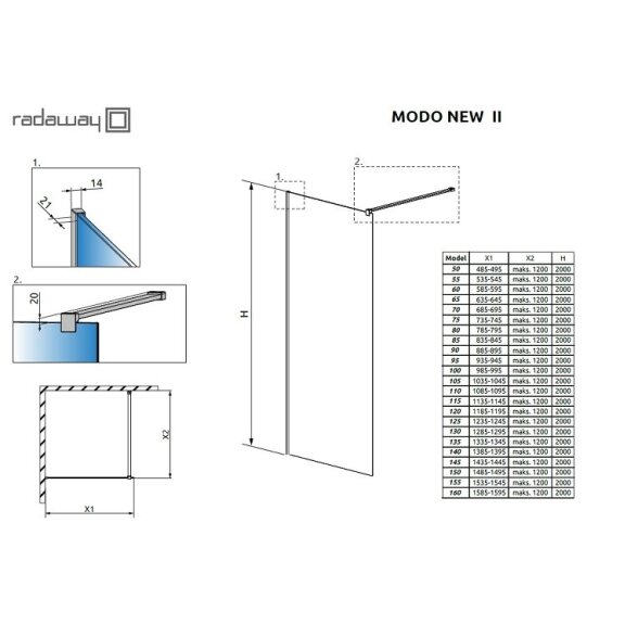 Radaway Modo New II stabili dušo sienelė (Walk-in), šlifuotas auksas 5 Radaway Modo New II stabili dušo sienelė (Walk-in), šlifuotas auksas 5