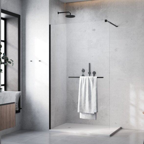 Radaway Modo New II su pakaba stabili dušo sienelė (Walk-in), juoda matinė