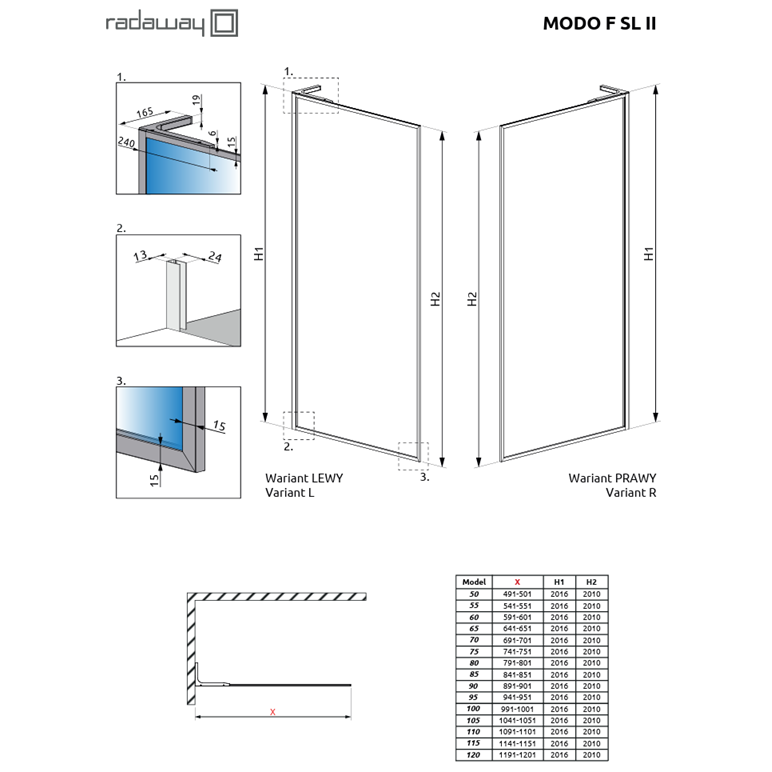 Radaway Modo F SL Brushed Nickel II stabili dušo sienelė 4