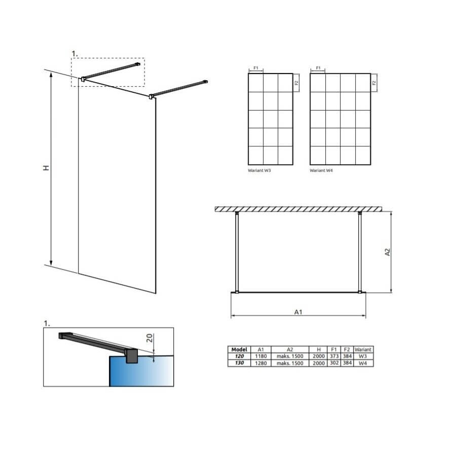 Radaway Modo New I Factory stabili dušo sienelė (Walk-in), juoda matinė 3