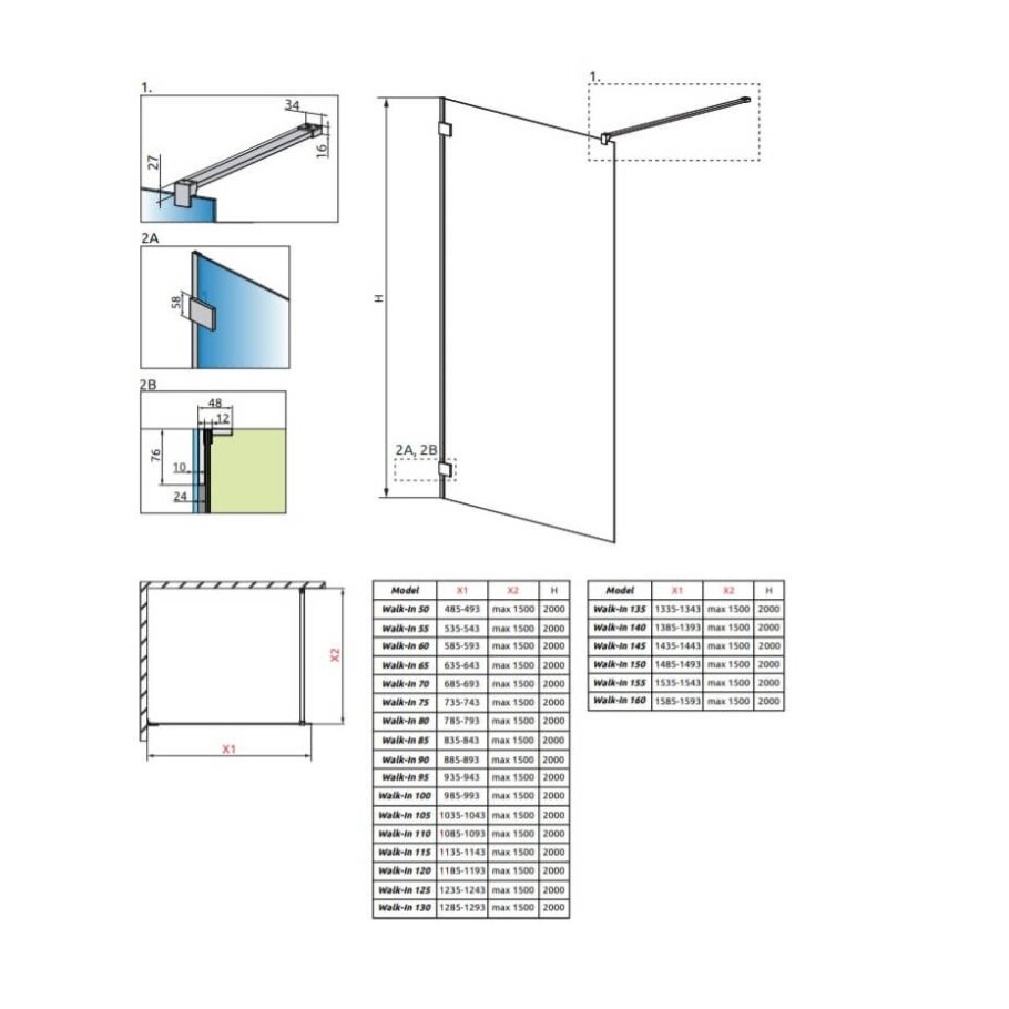 Radaway Essenza Pro 8 Walk-in stabili dušo sienelė, blizgus auksas 7 Radaway Essenza Pro 8 Walk-in stabili dušo sienelė, blizgus auksas 7