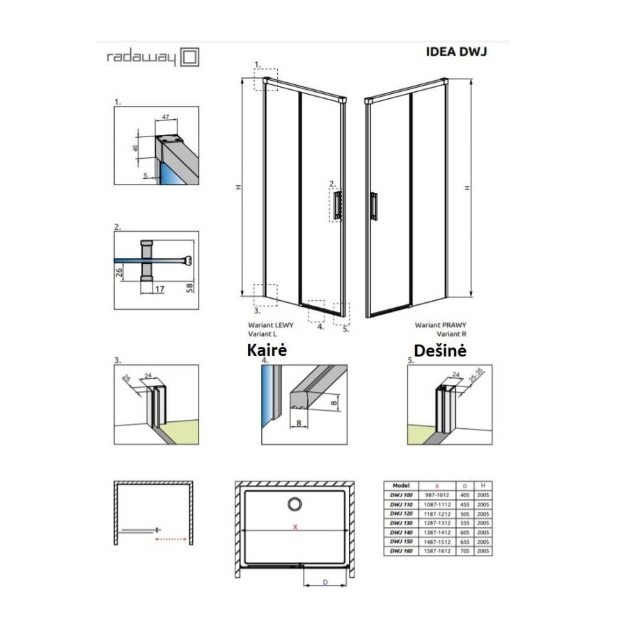 Radaway Idea 6 DWJ nišinės stumdomos dušo durys, balta matinė 13 Radaway Idea 6 DWJ nišinės stumdomos dušo durys, balta matinė 13
