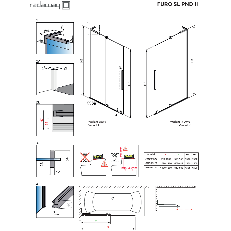 Radaway Furo SL PND II vonios sienelė 8 Radaway Furo SL PND II vonios sienelė 8