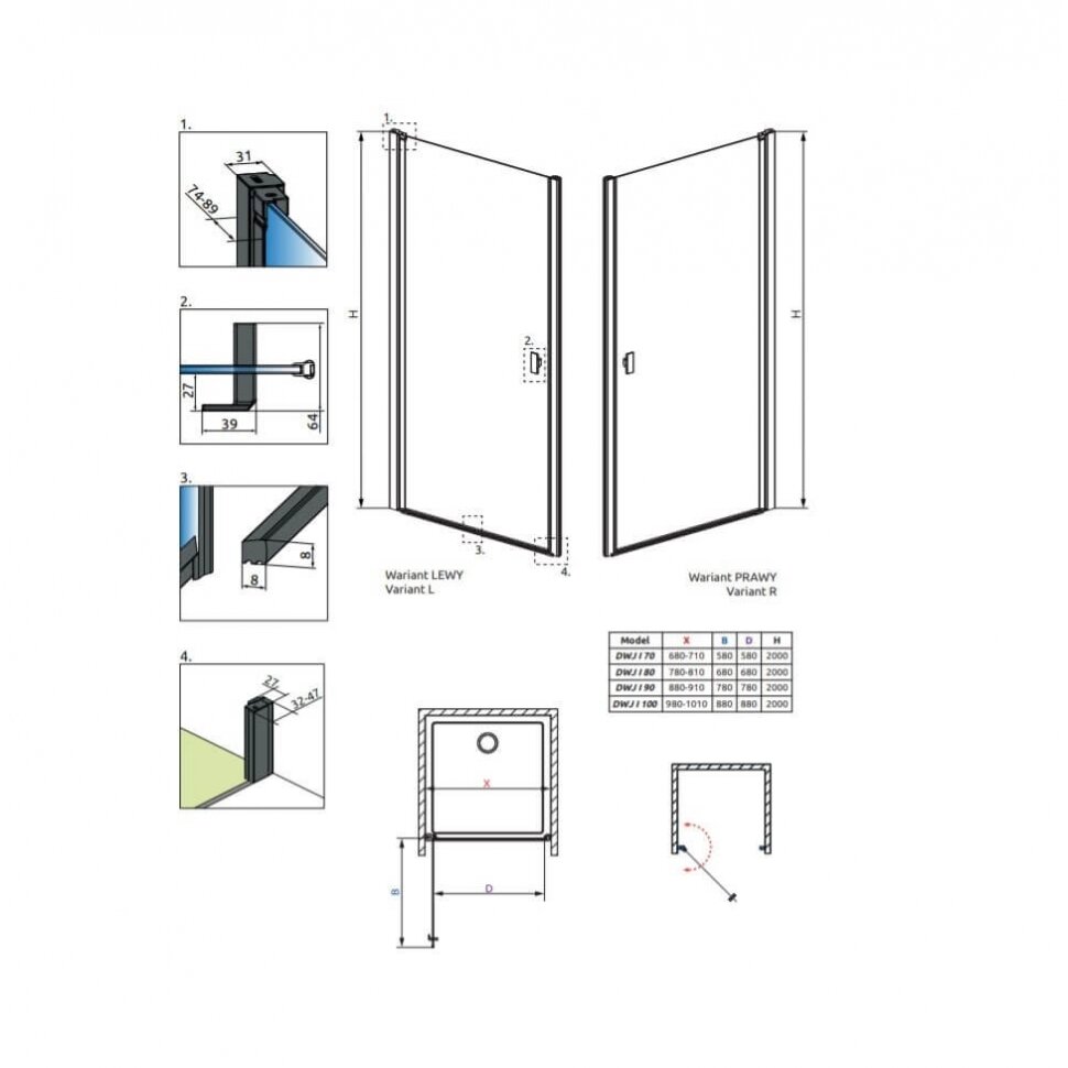 Radaway Nes Black DWJ I Frame nišinės dušo durys 5 Radaway Nes Black DWJ I Frame nišinės dušo durys 5