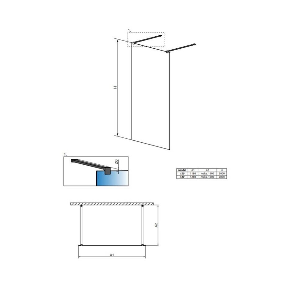 Radaway Modo New I Frame stabili dušo sienelė (Walk-in), juoda matinė 3 Radaway Modo New I Frame stabili dušo sienelė (Walk-in), juoda matinė 3