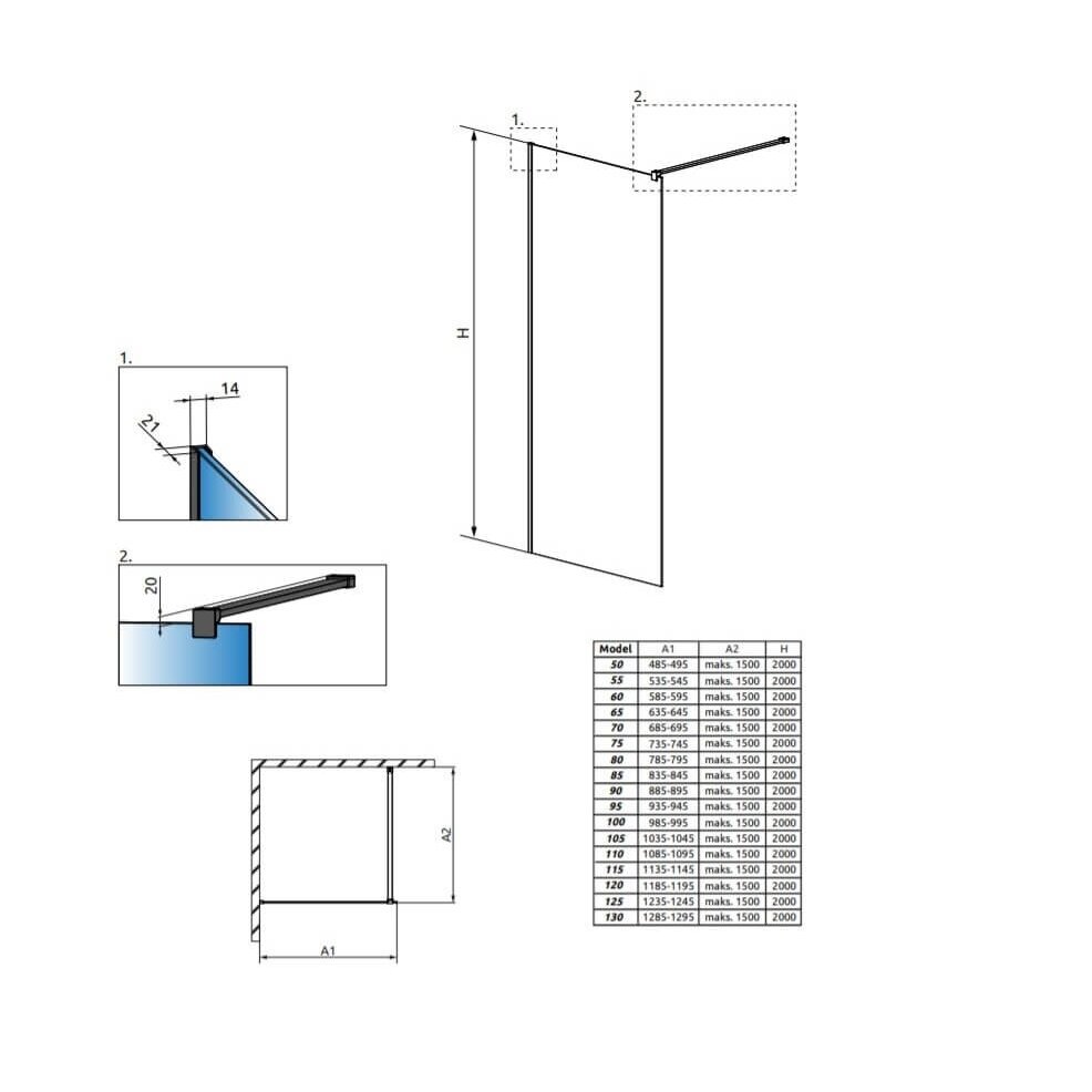 Radaway Modo New II Frame stabili dušo sienelė (Walk-in), juoda matinė 3