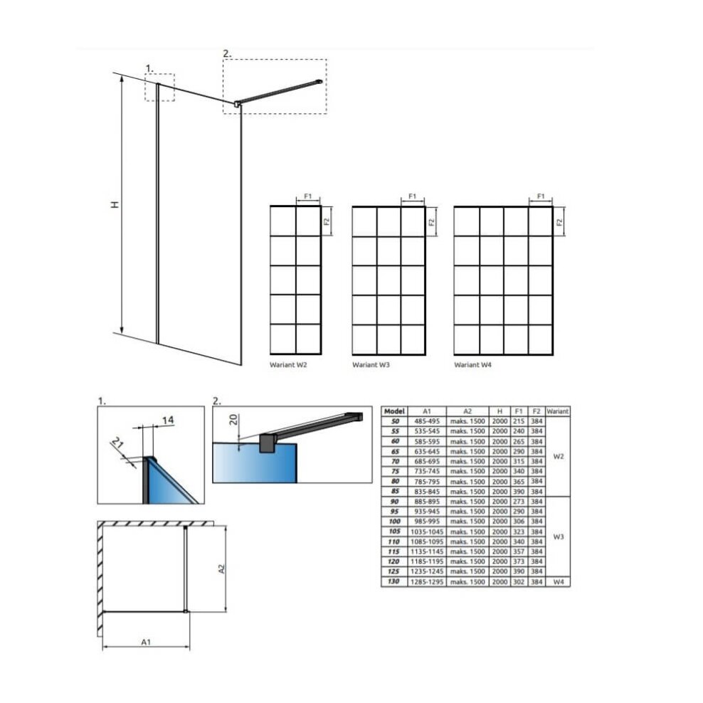 Radaway Modo New II Factory stabili dušo sienelė (Walk-in), juoda matinė 4 Radaway Modo New II Factory stabili dušo sienelė (Walk-in), juoda matinė 4