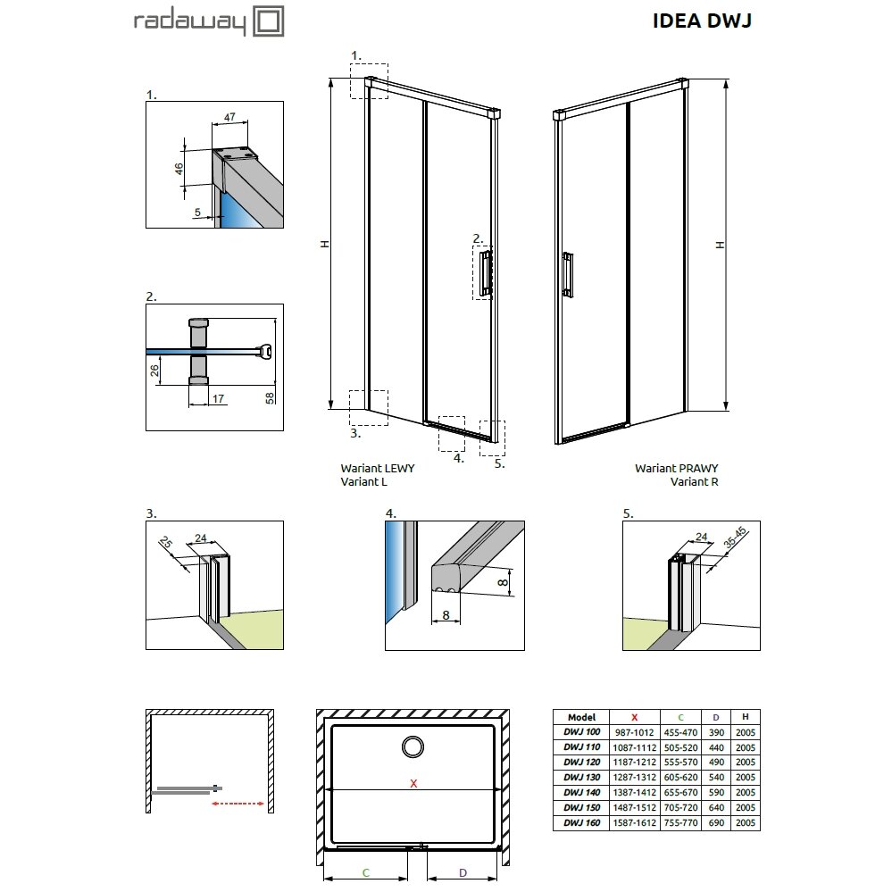 Radaway Idea 6 DWJ nišinės stumdomos dušo durys, šlifuotas auksas 14 Radaway Idea 6 DWJ nišinės stumdomos dušo durys, šlifuotas auksas 14