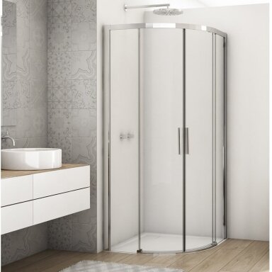 Ronal Bathroom Divera pusapvalė dušo kabina, chromuotas profilis, skaidrus stiklas, AQUAPERLE danga Ronal Bathroom Divera pusapvalė dušo kabina, chromuotas profilis, skaidrus stiklas, AQUAPERLE danga