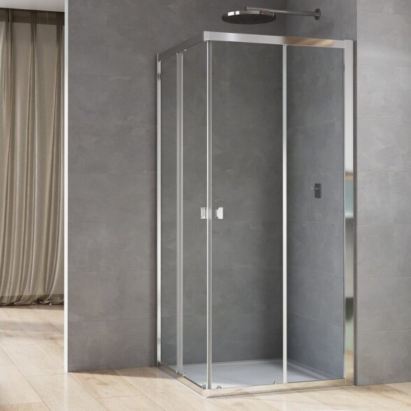 Ronal Bathroom ARELIA kvadratinė dušo kabina, 5 mm grūdintas stiklas, AQUAPERLE danga, poliruotas sidabro profilis