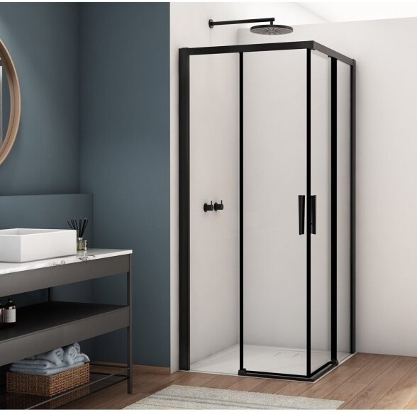 Ronal Bathroom Divera kvadratinė dušo kabina, juodas profilis, skaidrus stiklas, AQUAPERLE danga Ronal Bathroom Divera kvadratinė dušo kabina, juodas profilis, skaidrus stiklas, AQUAPERLE danga