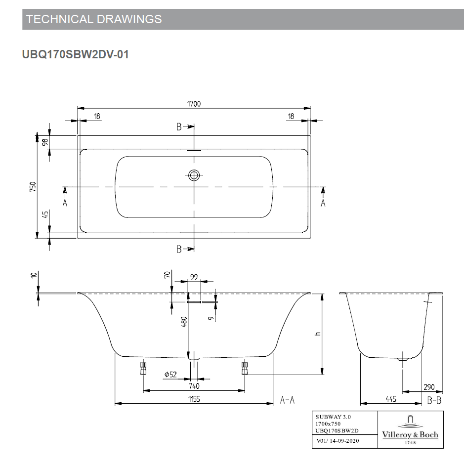 Villeroy & Boch Subway 3.0 Quaryl® vonia 6 Villeroy & Boch Subway 3.0 Quaryl® vonia 6